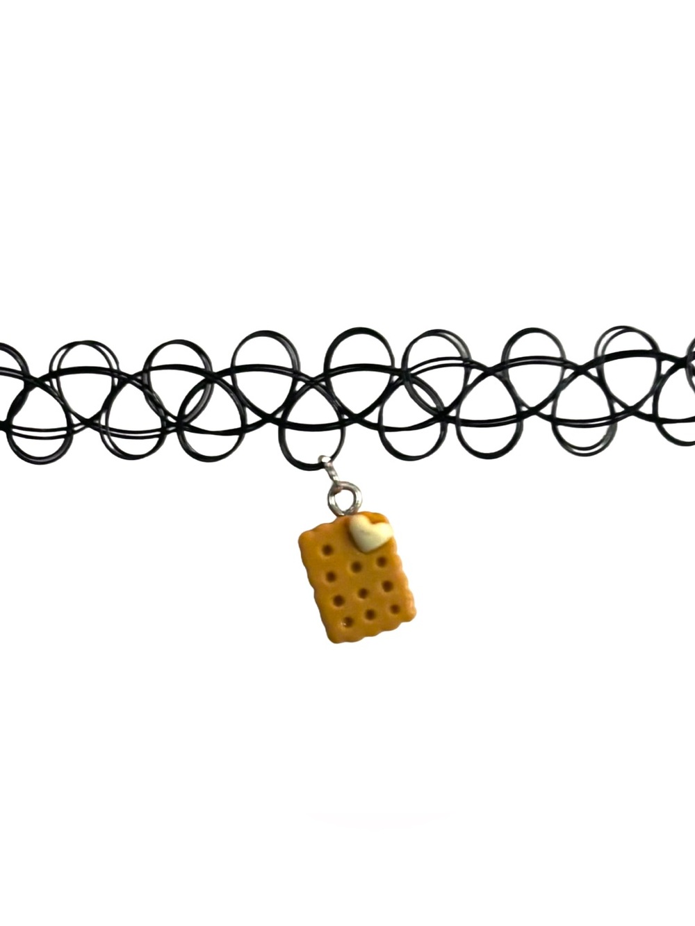 Black Tattoo Choker Necklace with Biscuit Charm